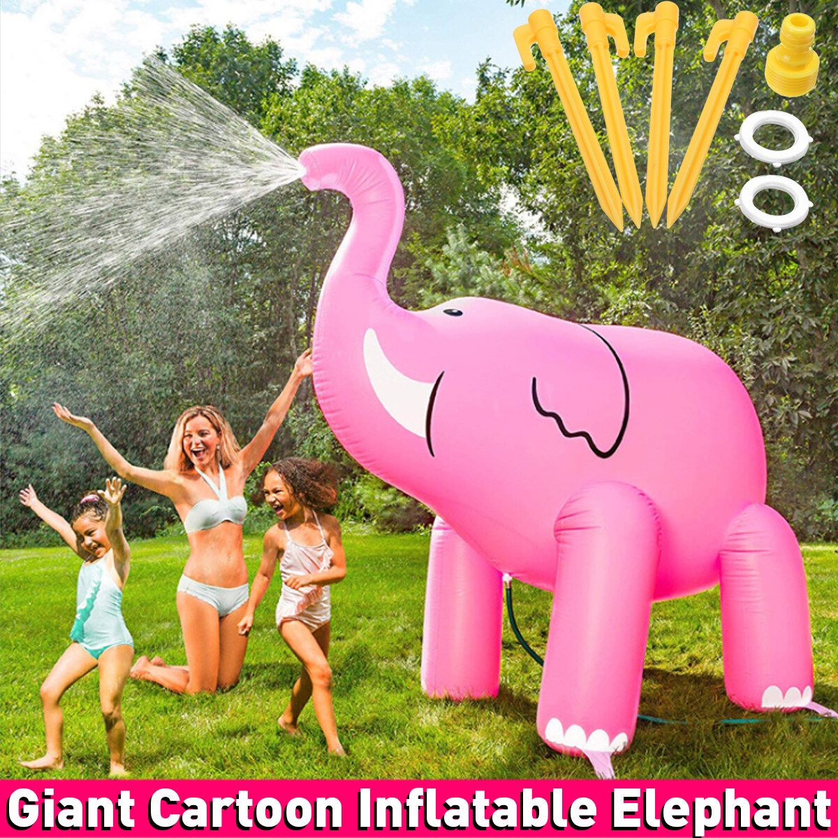 Elephant Sprinkler, Inflatable Elephant Water Toys Outdoor Inflatable Ginormous Elephant Yard Sprinkler For Kids Pink