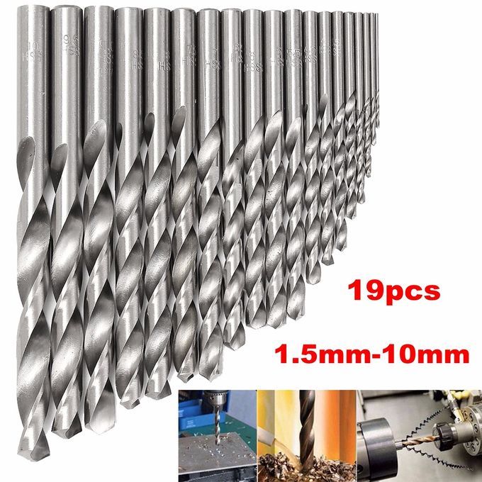 19pc HSS Metric Drill Bit Set Twist Drills 1mm - 10mm