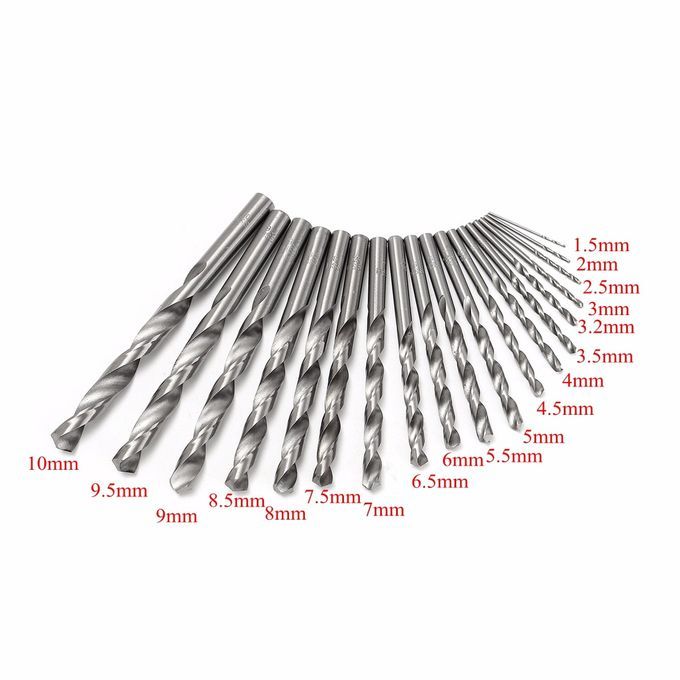 19pc HSS Metric Drill Bit Set Twist Drills 1mm - 10mm
