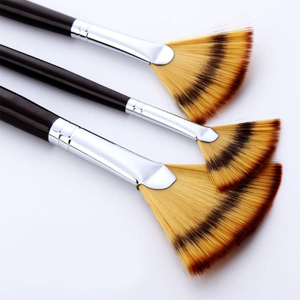 Fan Paint Brushes Set 3pcs Anti-Shedding 3-Color Soft Fan Brush Nylon Hair Long Wood Handle Artist Paintbrush for Acrylic Oil Watercolor Gouache Painting