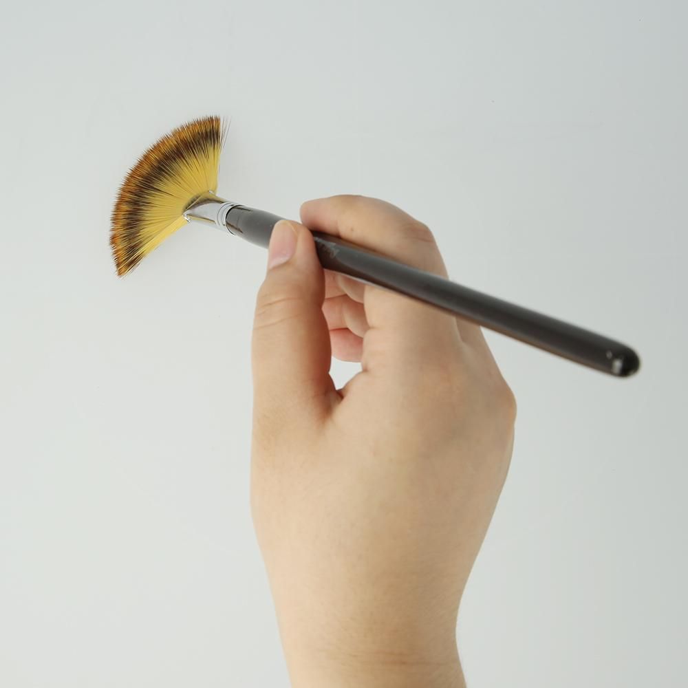 Fan Paint Brushes Set 3pcs Anti-Shedding 3-Color Soft Fan Brush Nylon Hair Long Wood Handle Artist Paintbrush for Acrylic Oil Watercolor Gouache Painting