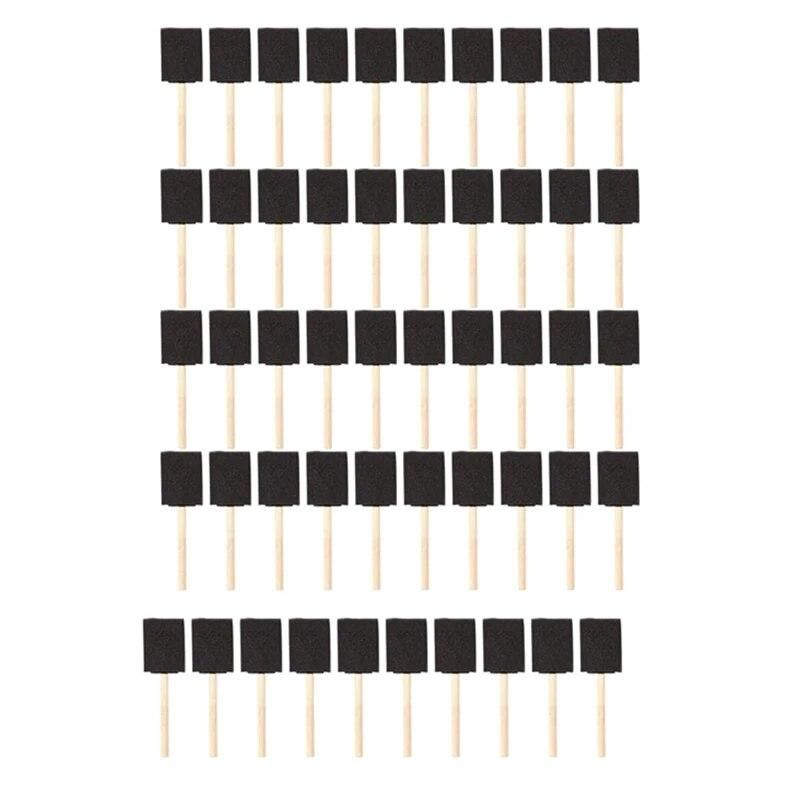 50 Pcs 2 Inch Foam Sponge Wood Handle Paint Brush Set, Great For Acrylics, Stains, Varnishes, Crafts, Art