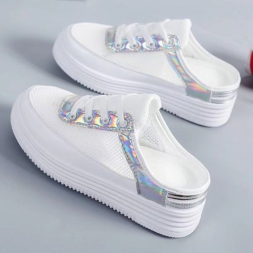 Ladies Mesh Breathable Sports Semi Slippers-Silver