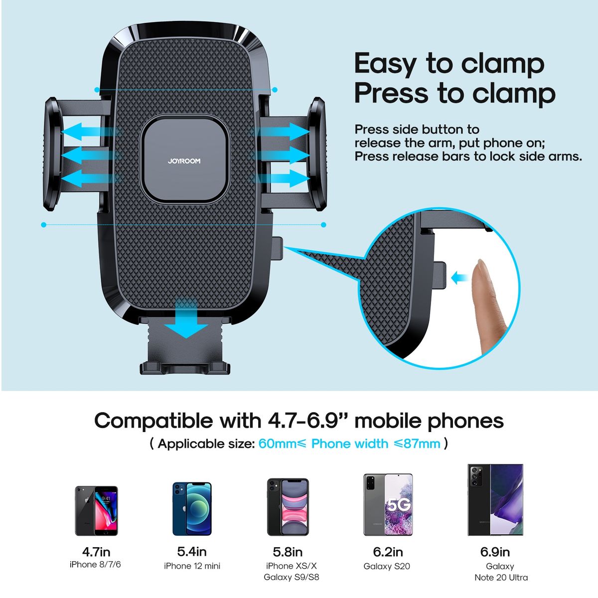 JR-ZS259 360-degree Rotating Stretching Mechanical Car Air Vent Holder For 4.7-6.9 Inch Mobile Phones