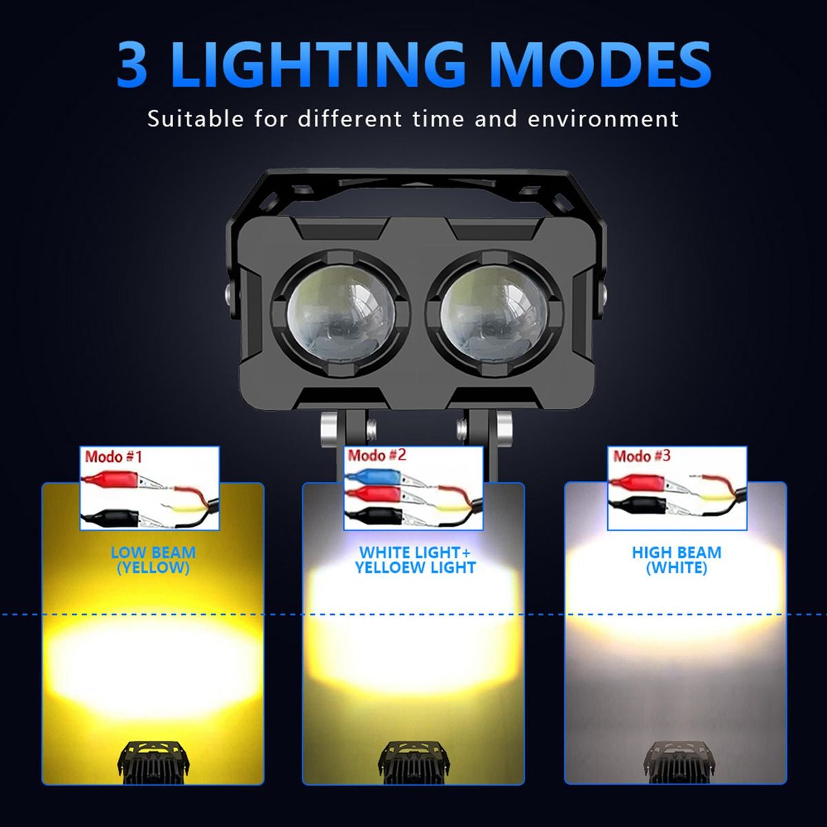 2Pcs Motorcycle Spot Lights Motorcycle LED Driving Fog Lights White and Amber LED Spotlights 120W 12000LM for Motorcycle Tractor Truck ATV SUV Boat