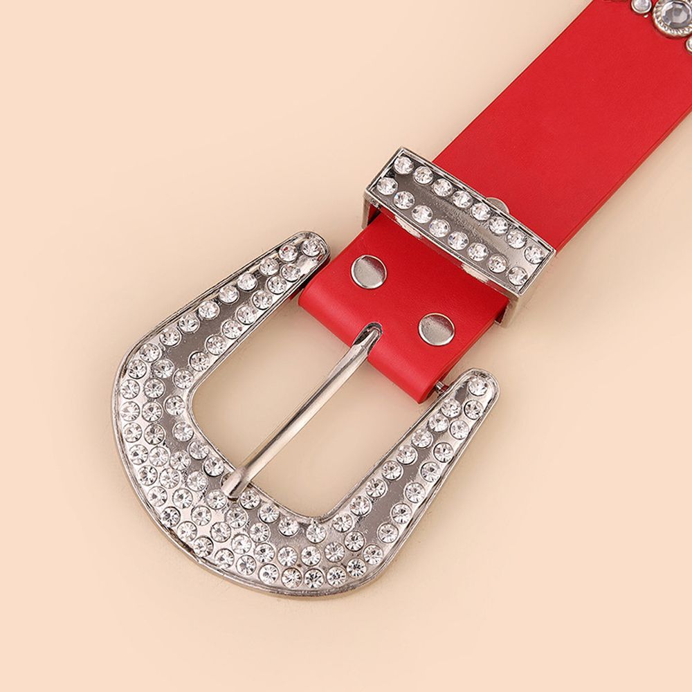 Luxury Rhinestone Belt Women Vintage Western Crystal Studded Belt-Red
