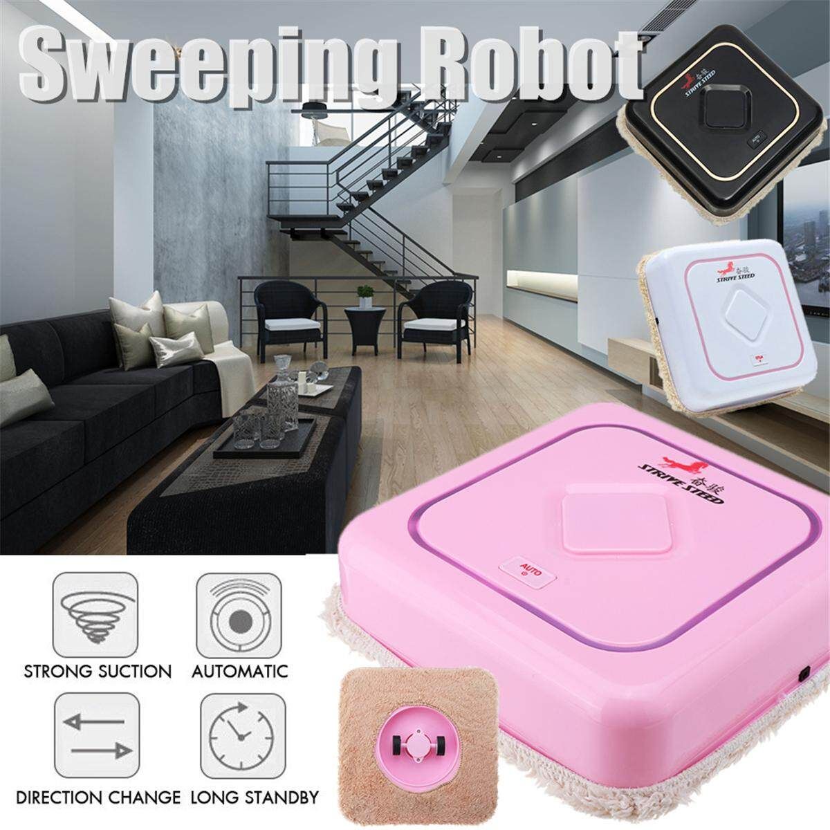 Vacuum Cleaner Automatic Robot Vacume Sweeping Mop Wireless Electric USB Dry Wet Pink