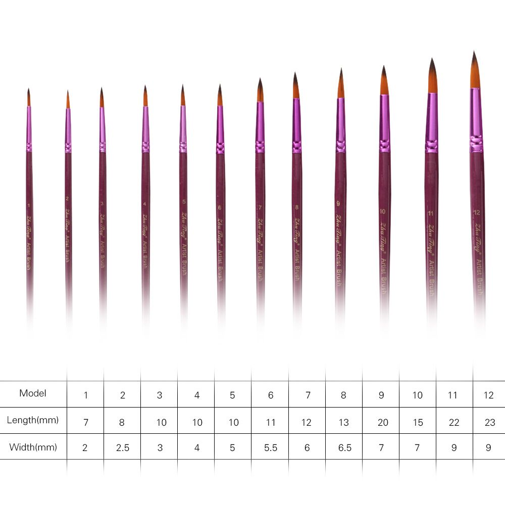 Professional 12pcs Round Pointed Tips Paint Brush Set