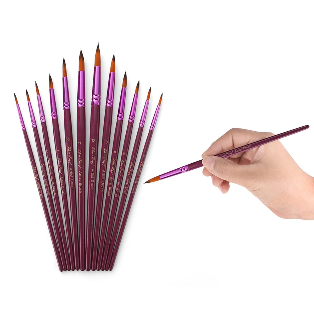 Professional 12pcs Round Pointed Tips Paint Brush Set