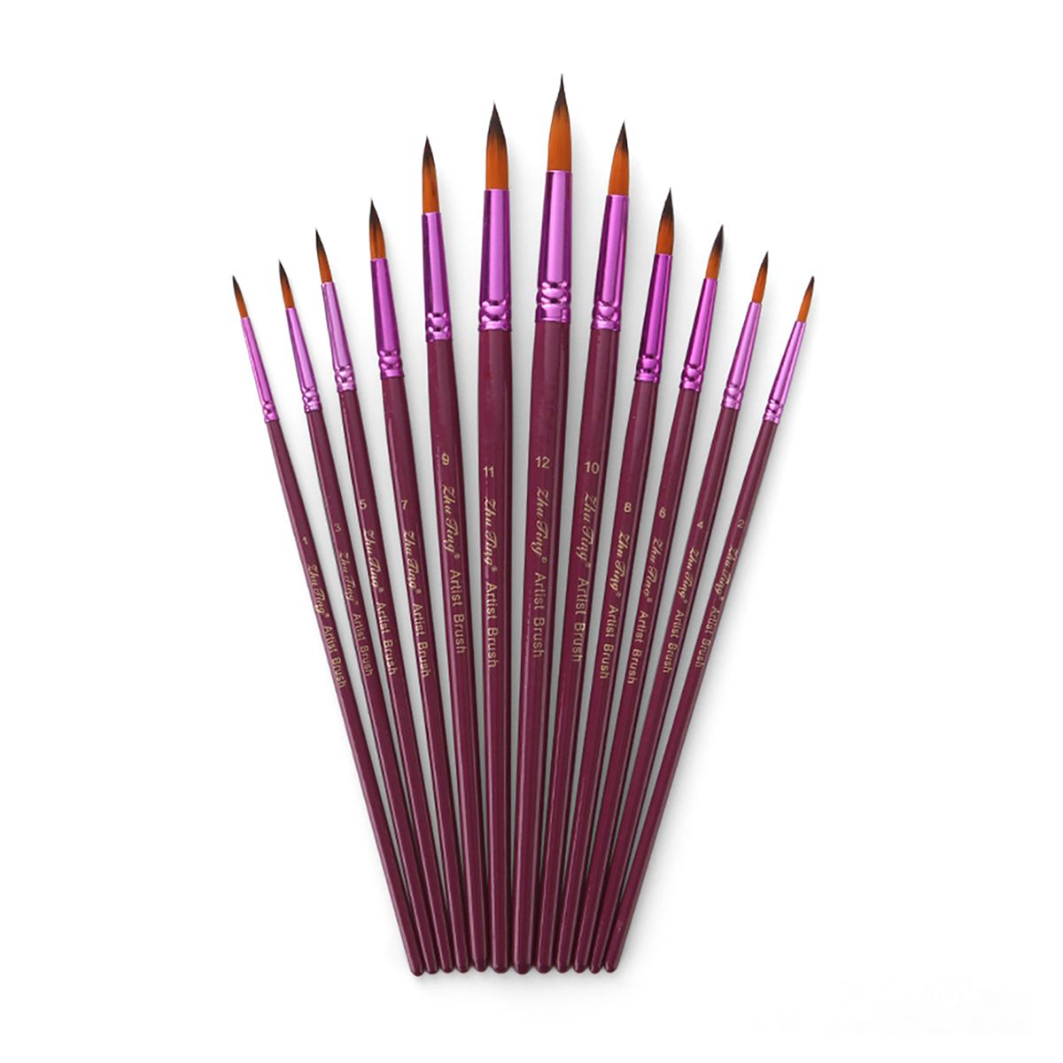 Professional 12pcs Round Pointed Tips Paint Brush Set