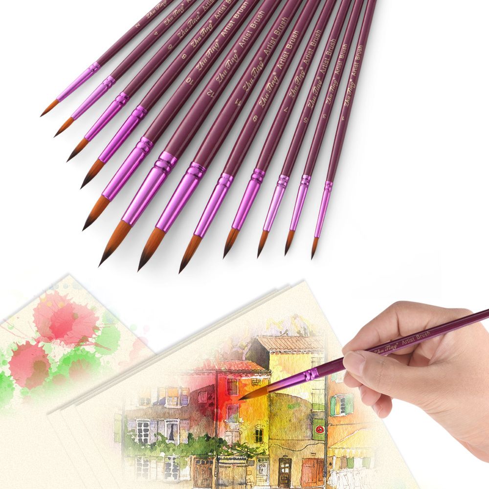 Professional 12pcs Round Pointed Tips Paint Brush Set