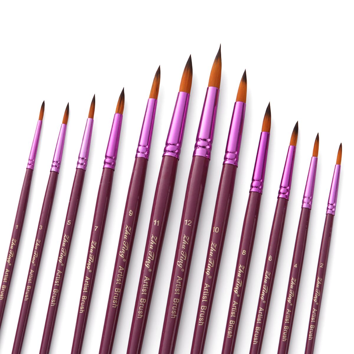 Professional 12pcs Round Pointed Tips Paint Brush Set