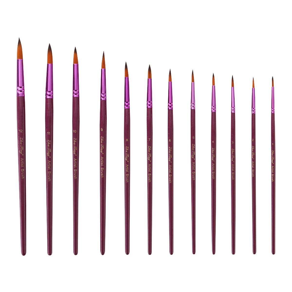 Professional 12pcs Round Pointed Tips Paint Brush Set