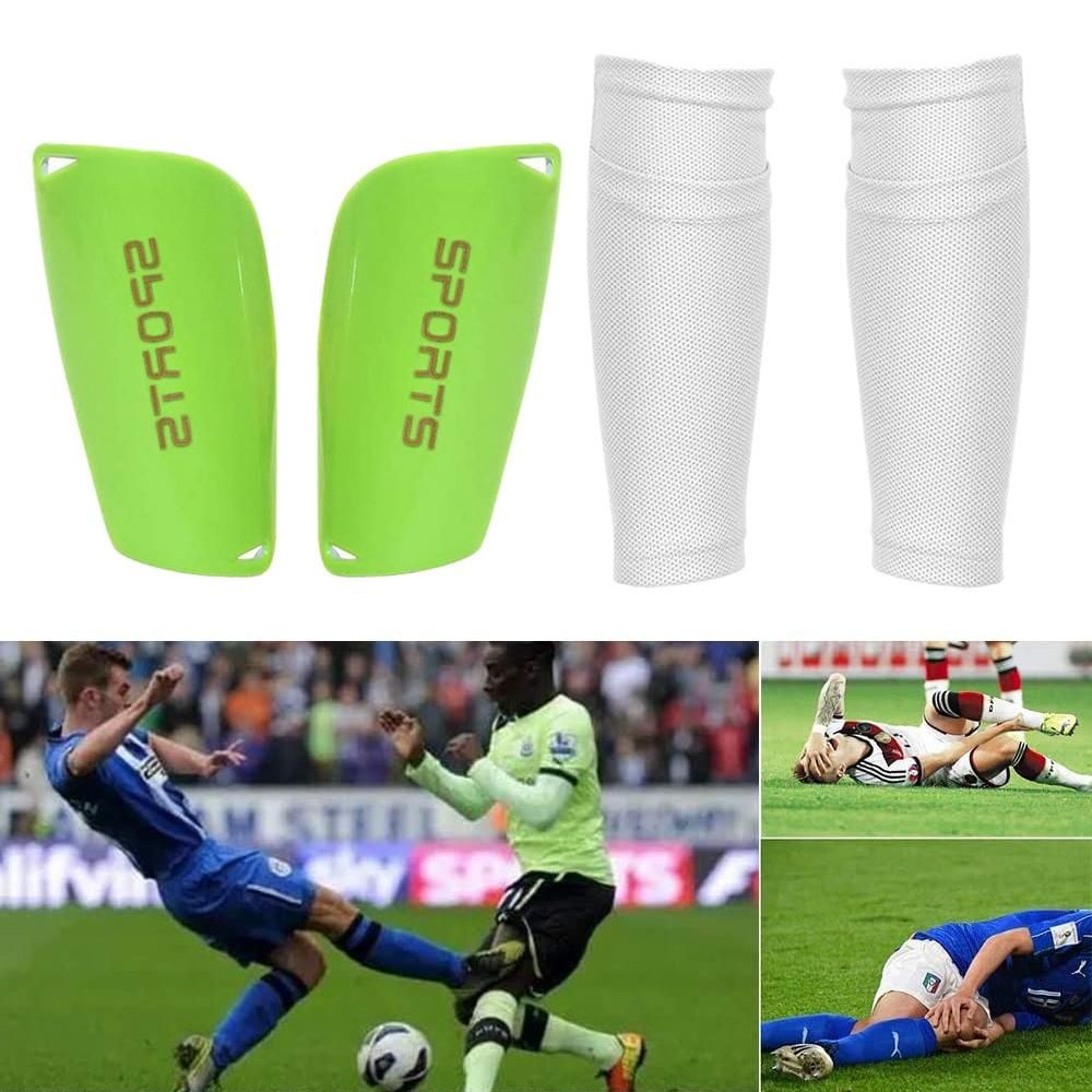 Football Shin Guard Socks+Shin Pads Sleeves Mesh Breathable for Football Games Beginner Fitness Sports Protective Gear,S Green+White