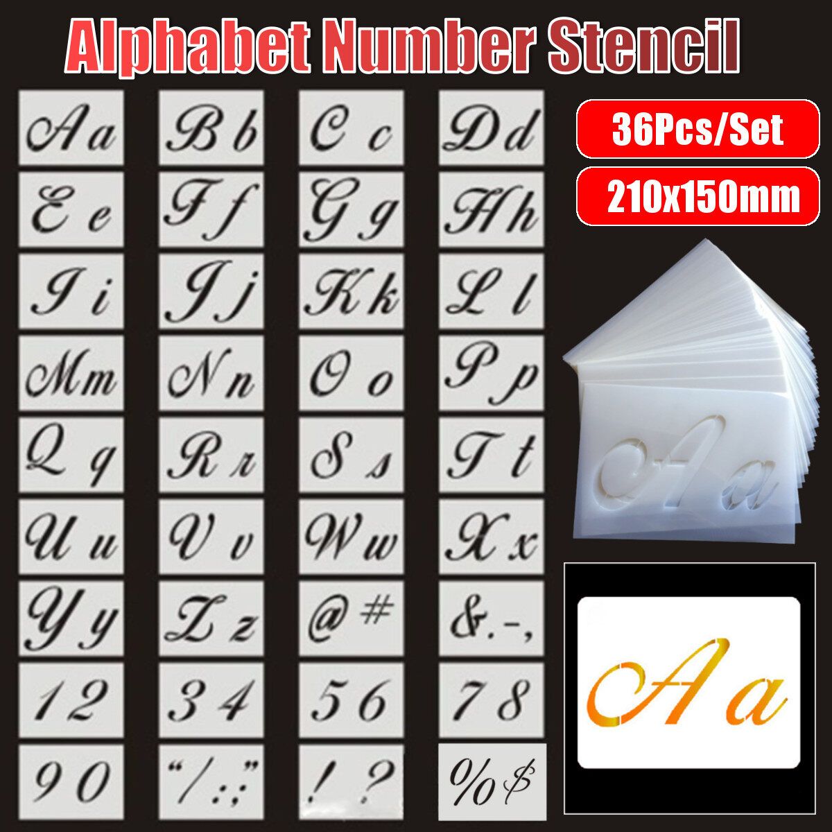 36pcs/set Letter Alphabet Number Stencil Wall Wood DIY Drawing Template Craft