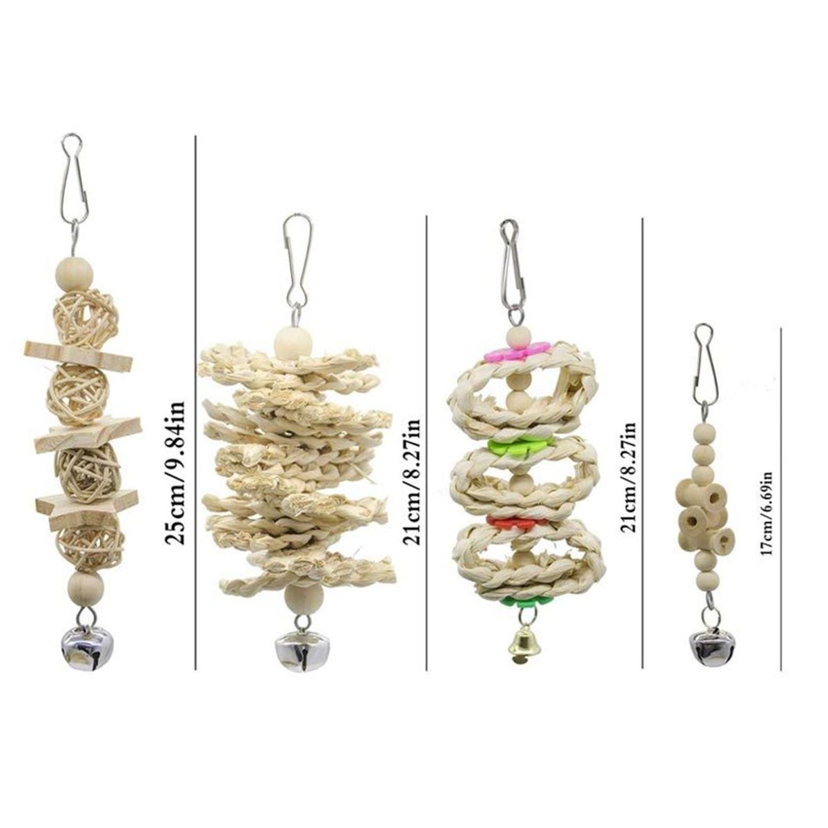 Parrot Bird Toy Set Swing Cage Accessories Wooden Color 7-Piece Set  Bird Toys  Interactive  Targeted Audience