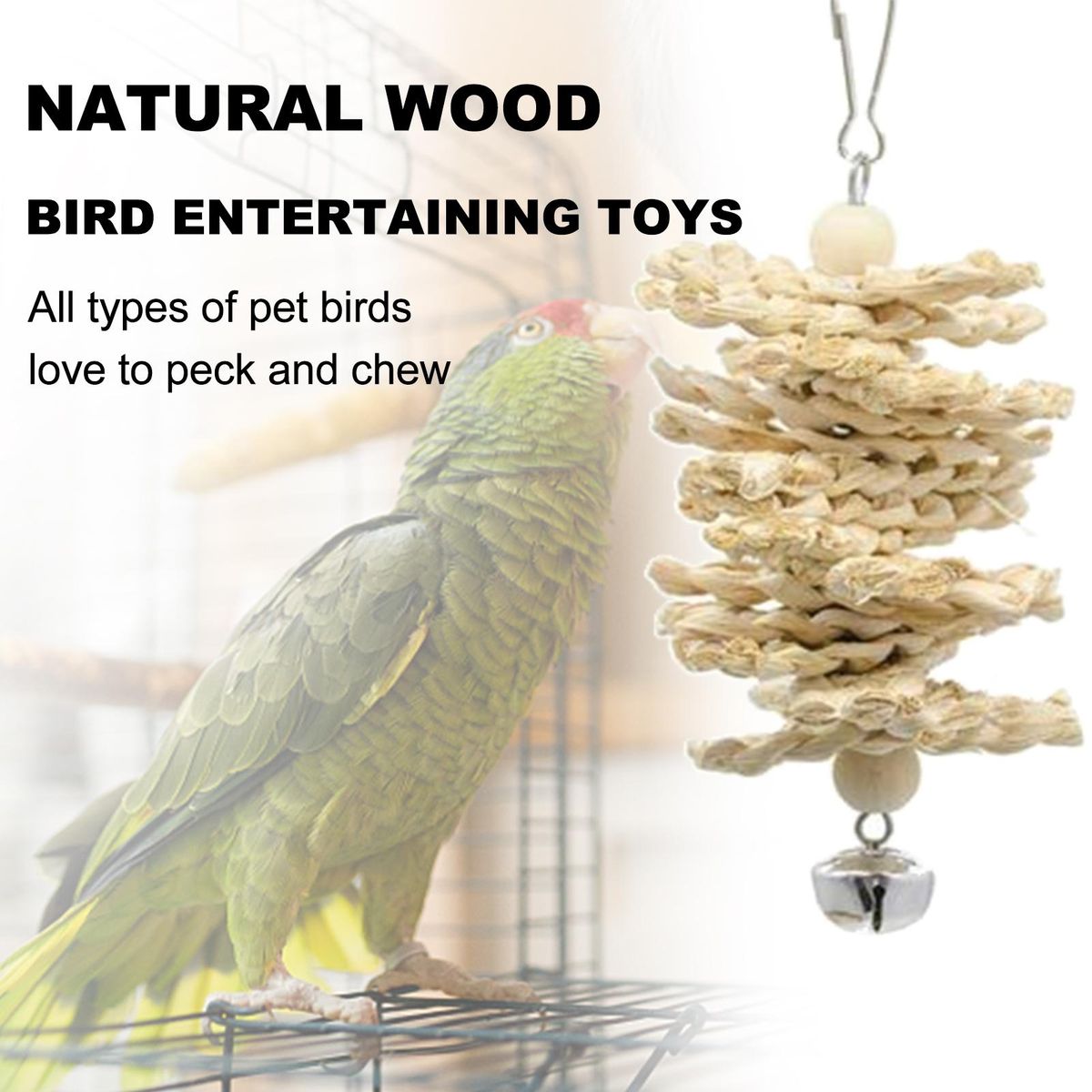 Parrot Bird Toy Set Swing Cage Accessories Wooden Color 7-Piece Set  Bird Toys  Interactive  Targeted Audience