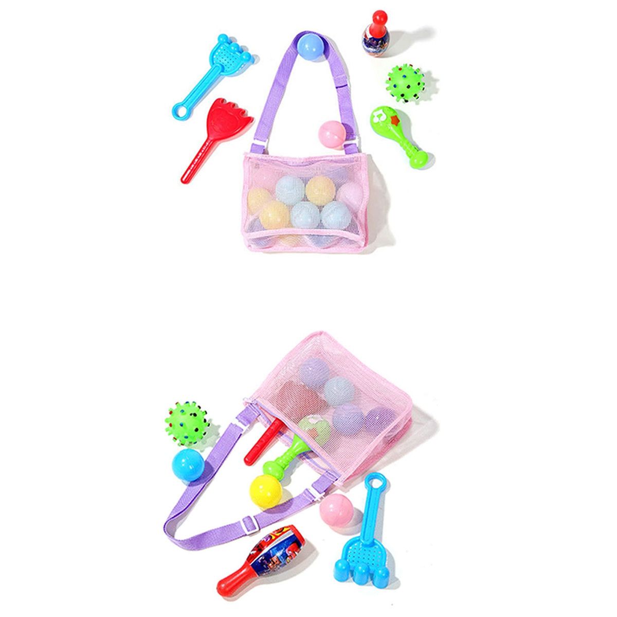 6Pcs Mesh Beach Toy Bag Colorful Kids Beach Bag Shell