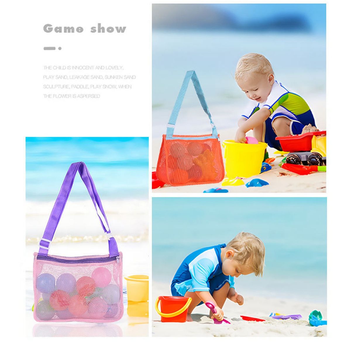 6Pcs Mesh Beach Toy Bag Colorful Kids Beach Bag Shell