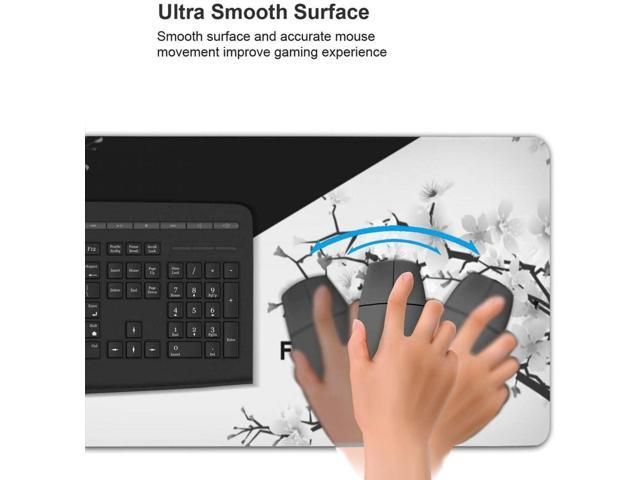 Black And White Cherry Blossom Gaming Mouse Pad XL Extended Large Mouse Mat Desk Pad Stitched Edges Mousepad Long Non-Slip Rubber Base Mice Pad 31.5 X 11.8 Inch