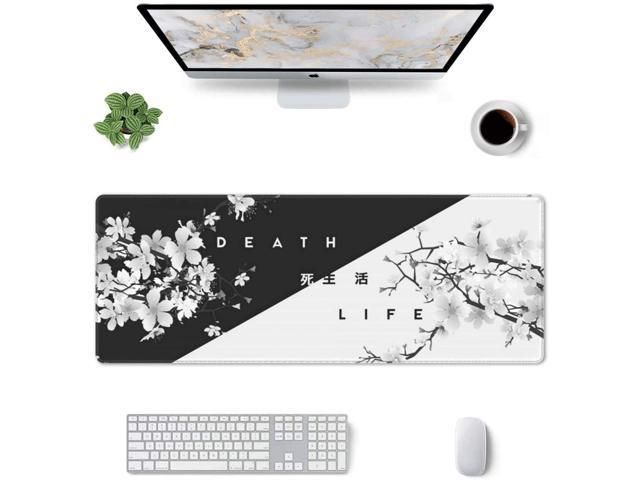 Black And White Cherry Blossom Gaming Mouse Pad XL Extended Large Mouse Mat Desk Pad Stitched Edges Mousepad Long Non-Slip Rubber Base Mice Pad 31.5 X 11.8 Inch