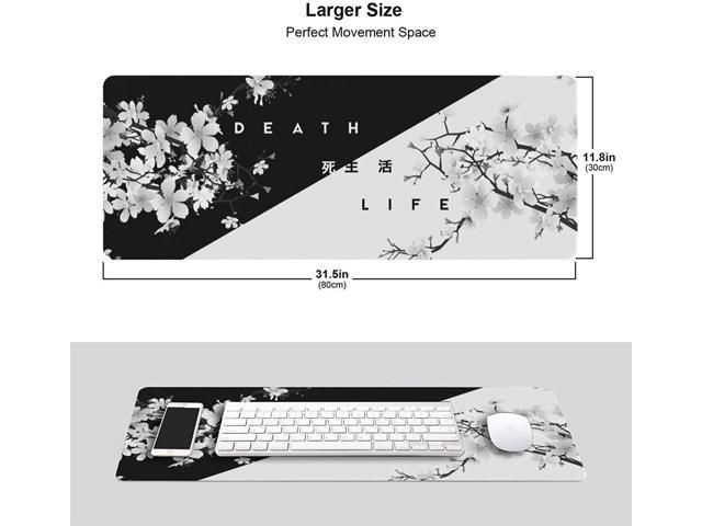 Black And White Cherry Blossom Gaming Mouse Pad XL Extended Large Mouse Mat Desk Pad Stitched Edges Mousepad Long Non-Slip Rubber Base Mice Pad 31.5 X 11.8 Inch