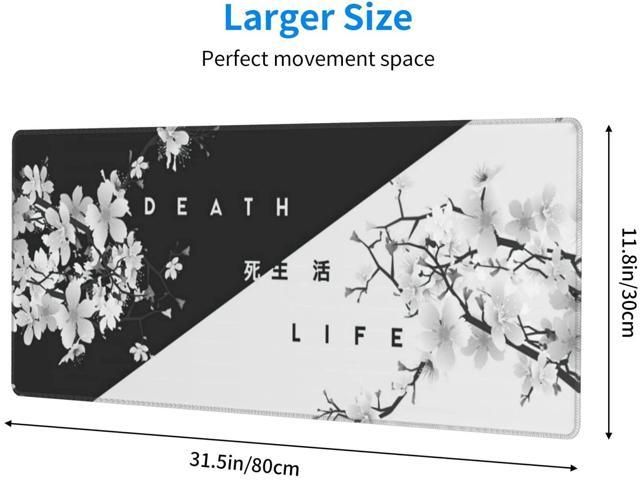 Black And White Cherry Blossom Gaming Mouse Pad XL Extended Large Mouse Mat Desk Pad Stitched Edges Mousepad Long Non-Slip Rubber Base Mice Pad 31.5 X 11.8 Inch