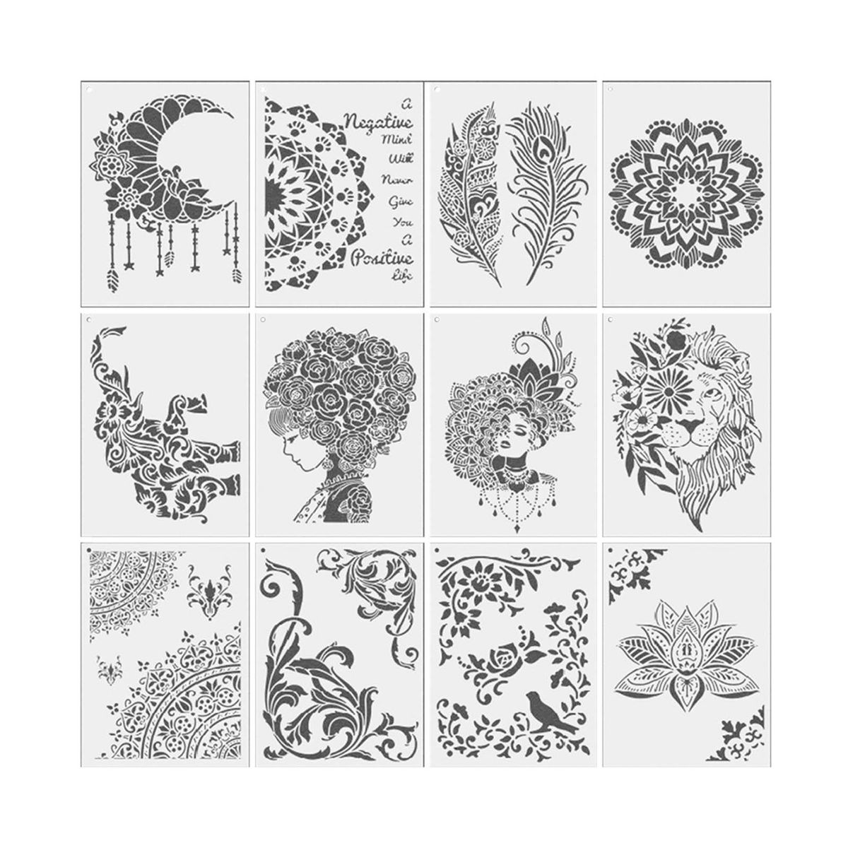 12Pcs Mandala Stencil A4 21x29cm Painting Template For