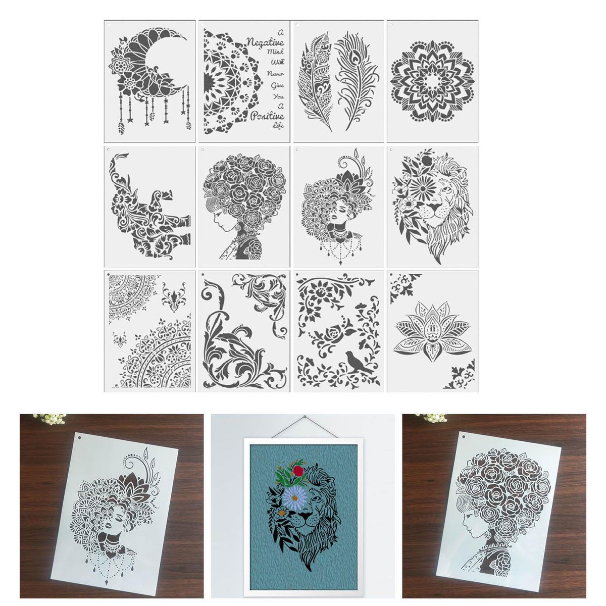 12Pcs Mandala Stencil A4 21x29cm Painting Template For