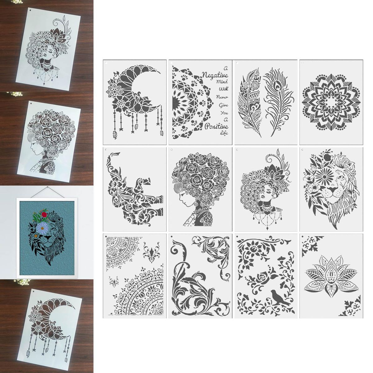 12Pcs Mandala Stencil A4 21x29cm Painting Template For