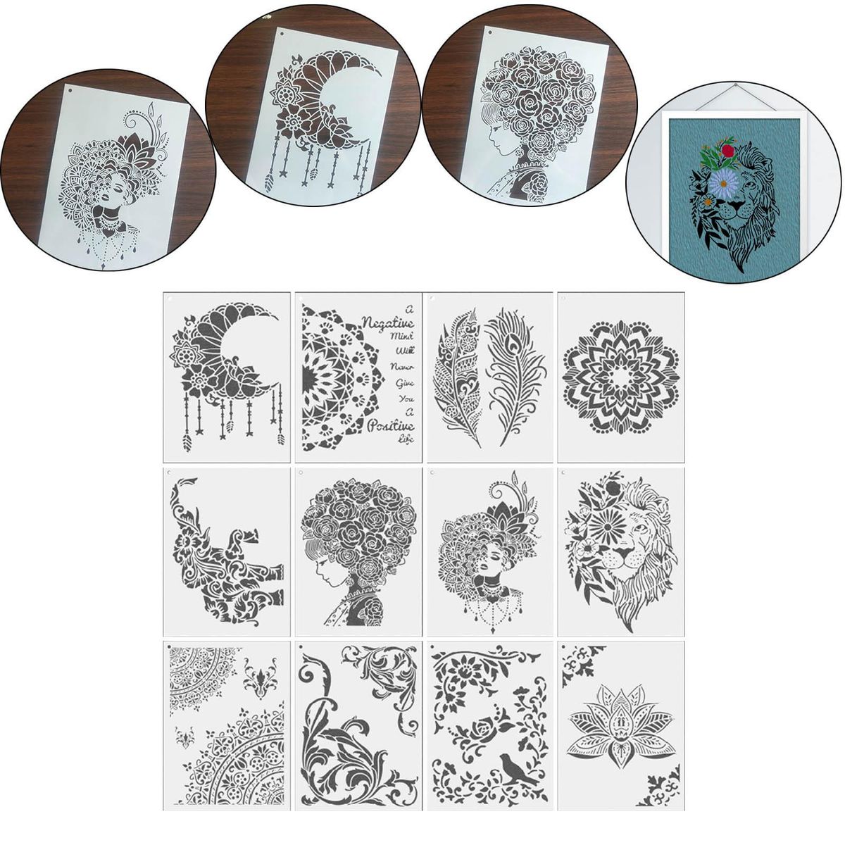 12Pcs Mandala Stencil A4 21x29cm Painting Template For