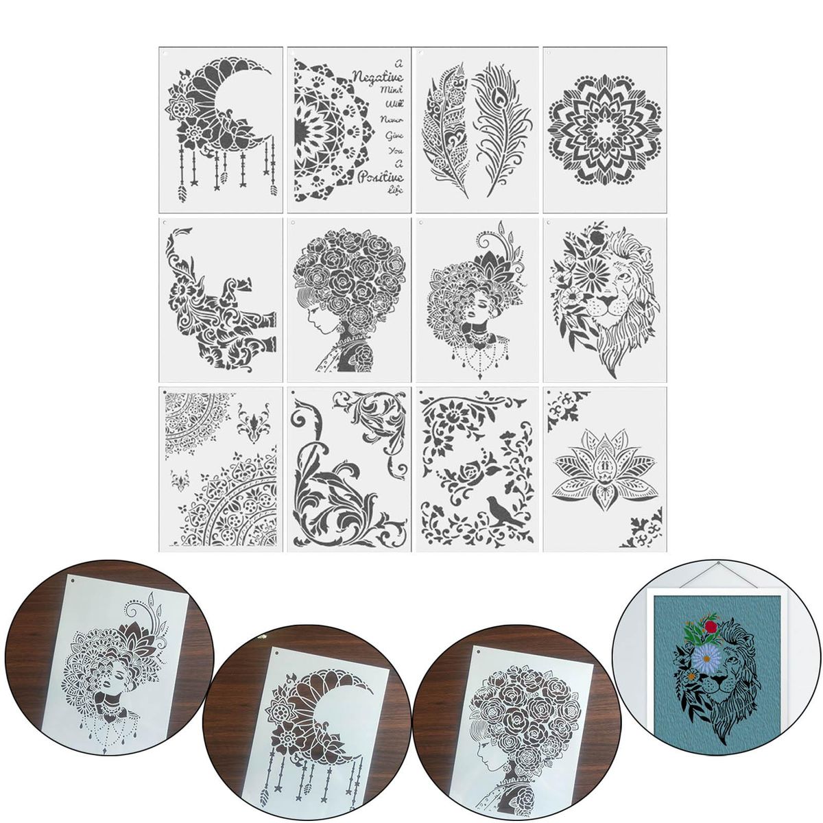 12Pcs Mandala Stencil A4 21x29cm Painting Template For