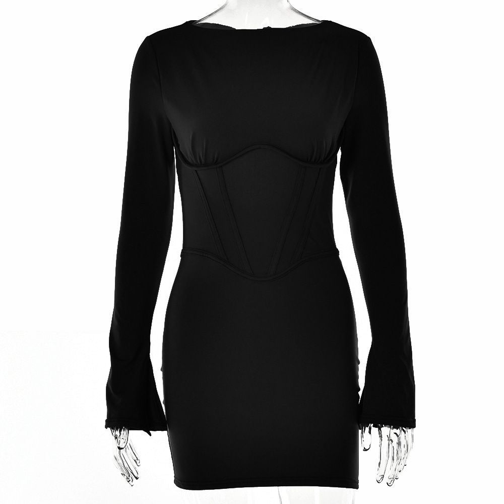 Long Sleeve Corset Dress - Black