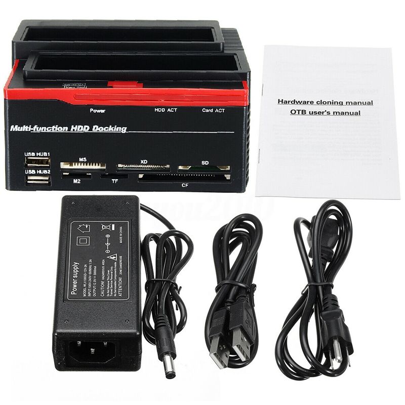 External 2.5 Inch/3.5 Inch USB 3.0 To 2 SATA 1 IDE HDD Hard Drive Docking Station Drive Disk Clone Card Reader USB3.0 M2 TF SD S