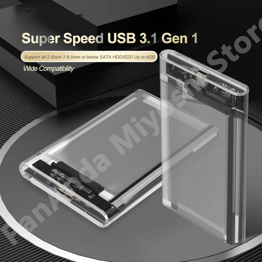 Transparent USB3.0 External Hard Disk Drive Enclosure 5Gbps