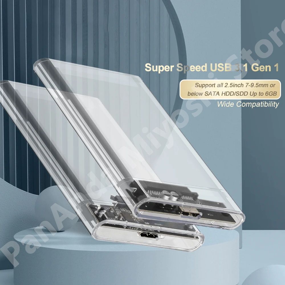 Transparent USB3.0 External Hard Disk Drive Enclosure 5Gbps