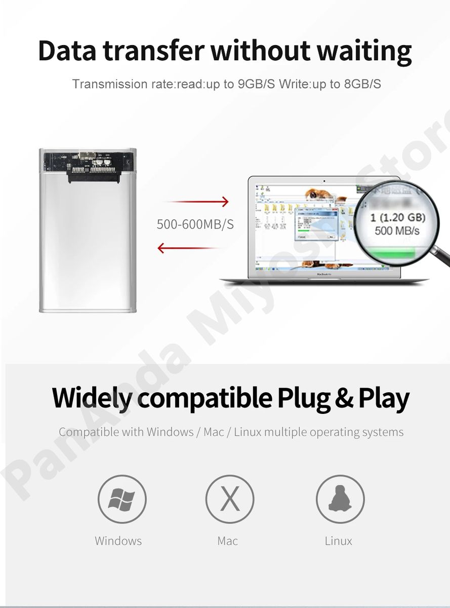 Transparent USB3.0 External Hard Disk Drive Enclosure 5Gbps