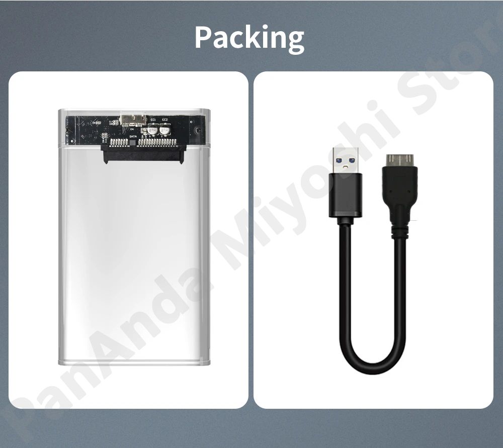 Transparent USB3.0 External Hard Disk Drive Enclosure 5Gbps