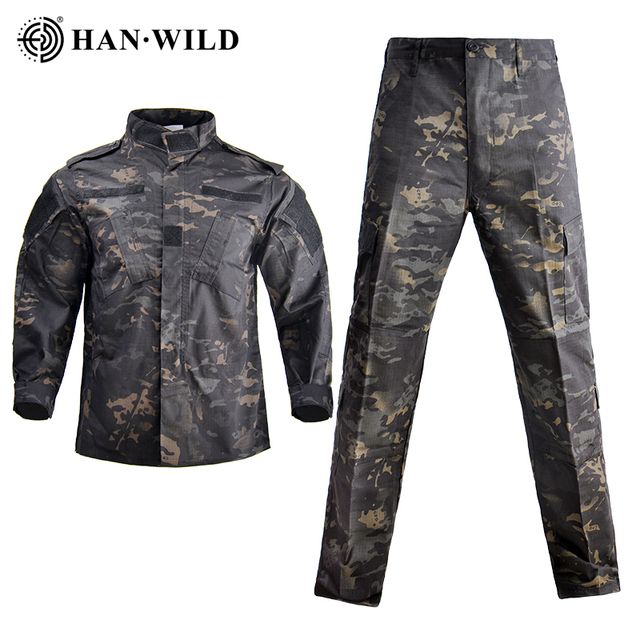 Mens Tactical Clothing Combat Shirt Black Camo_M(65-75kg)