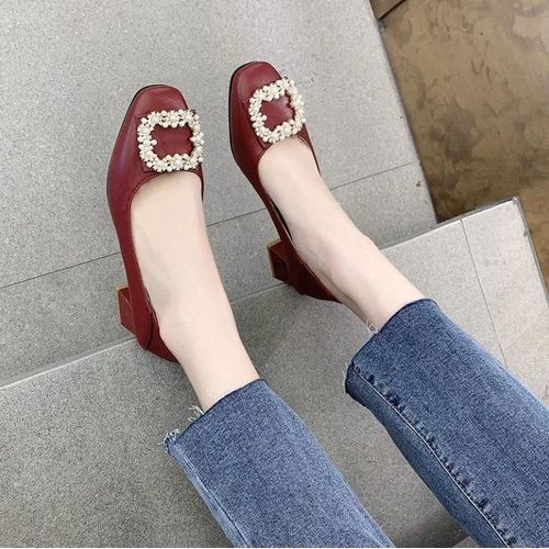 Red Wedge Heel Shoes Women Ladies Ballet Shoes Office Slip On Comfy Loafers