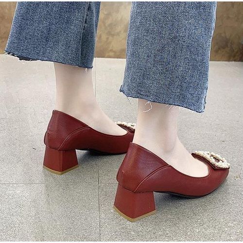 Red Wedge Heel Shoes Women Ladies Ballet Shoes Office Slip On Comfy Loafers
