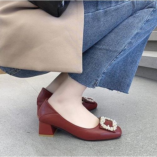 Red Wedge Heel Shoes Women Ladies Ballet Shoes Office Slip On Comfy Loafers