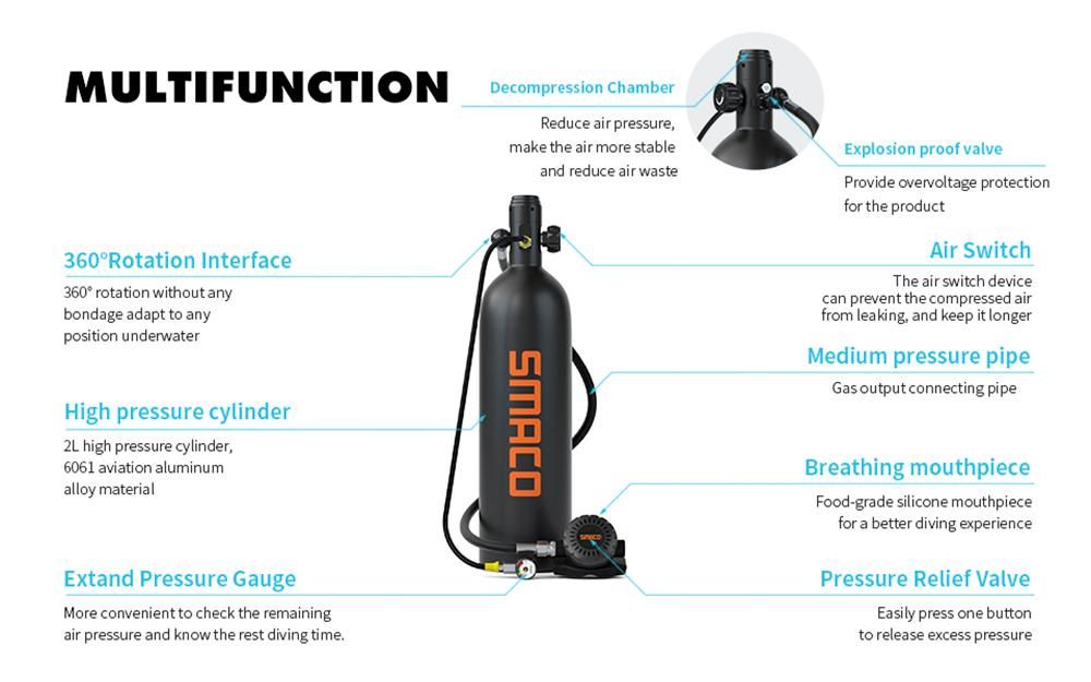 Smaco 2L Mini Scuba Tank Diving Equipment