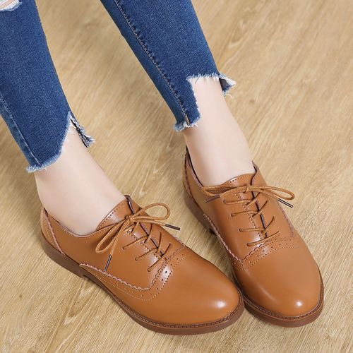 Ladies Fashion, Comfortable And Casual All-match Brogue Shoes-Brown