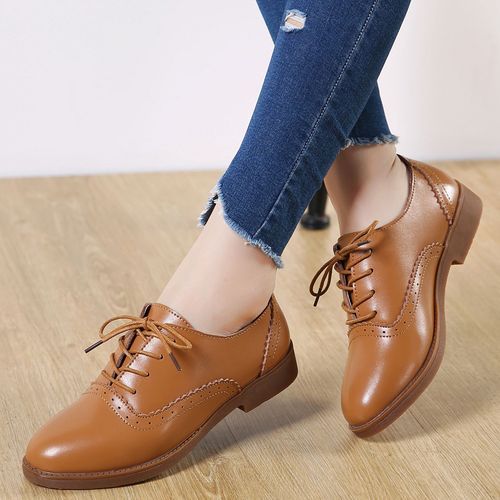 Ladies Fashion, Comfortable And Casual All-match Brogue Shoes-Brown