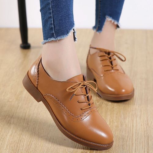Ladies Fashion, Comfortable And Casual All-match Brogue Shoes-Brown