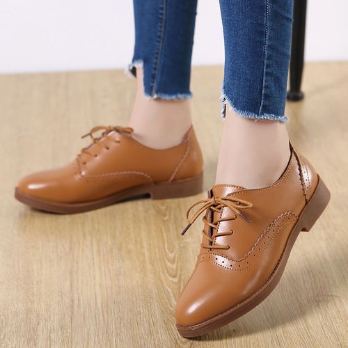 Ladies Fashion, Comfortable And Casual All-match Brogue Shoes-Brown