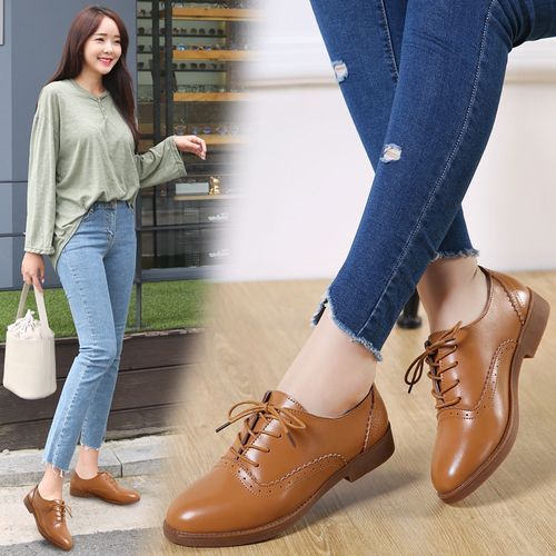Ladies Fashion, Comfortable And Casual All-match Brogue Shoes-Brown