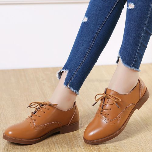 Ladies Fashion, Comfortable And Casual All-match Brogue Shoes-Brown