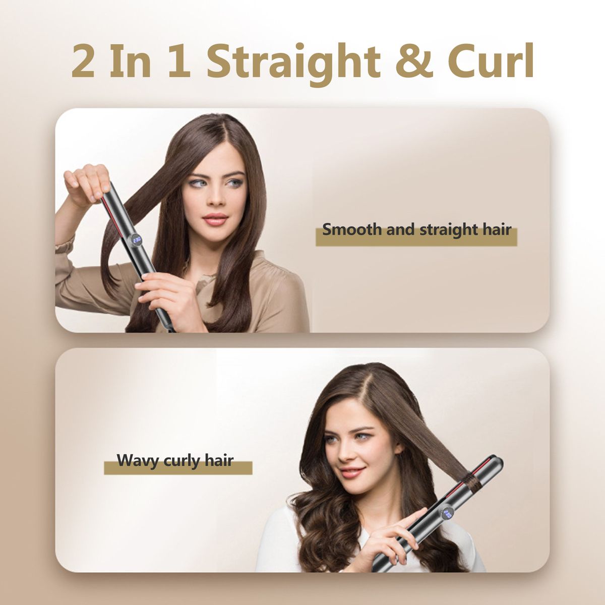 2 In 1 Hair Straightener Curler 3D Drifting Plate LCD